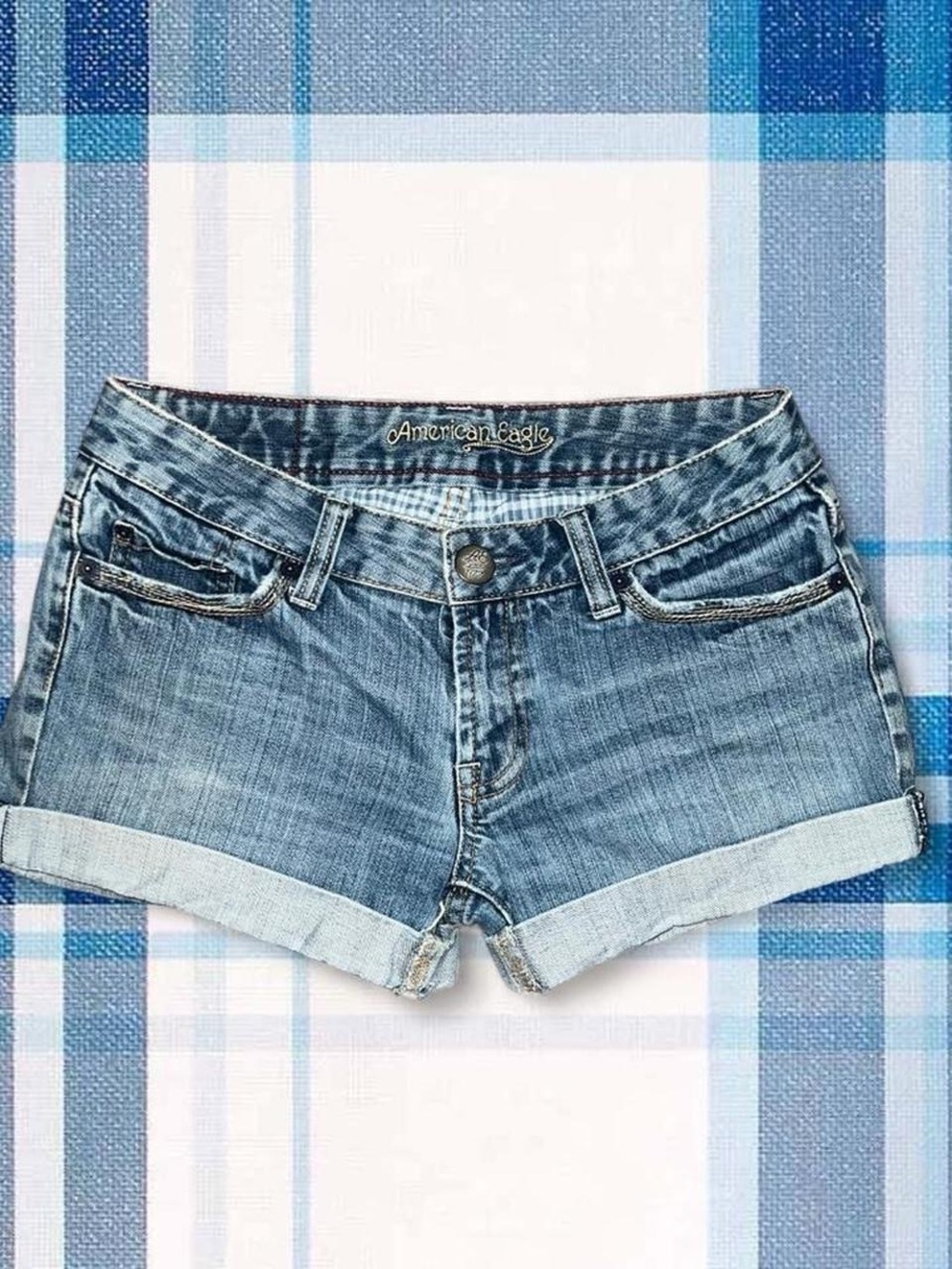 American Eagle Outfitters Blue Denim Rolled Hem Jean Shorts